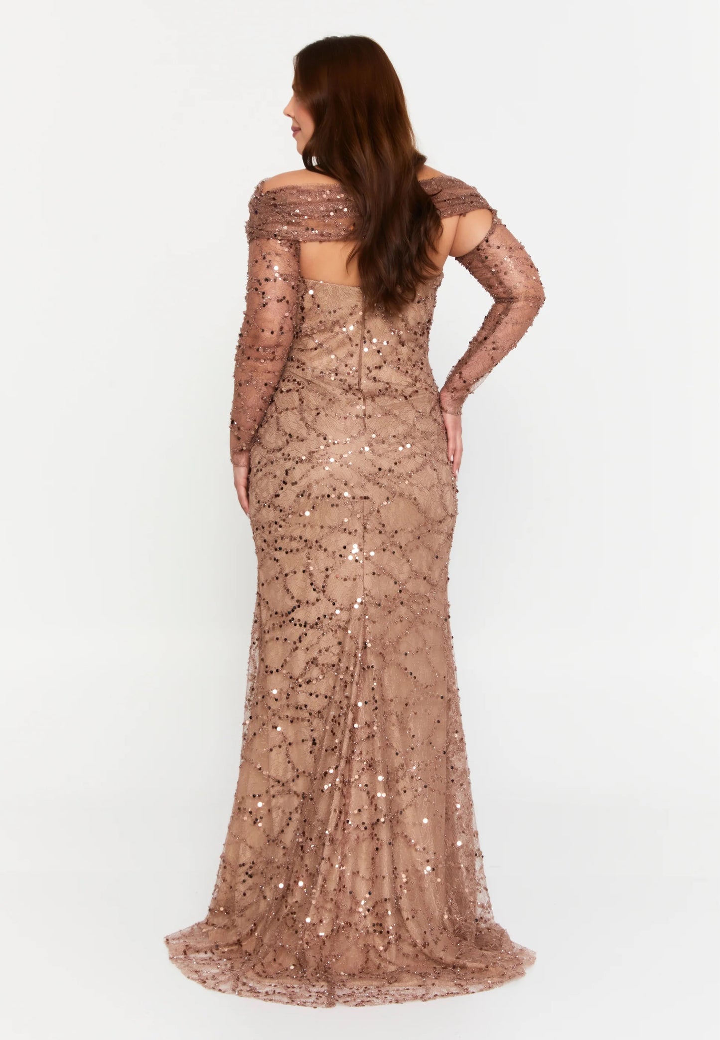 Bronze Off Shoulder Sequin Mermaid Gown