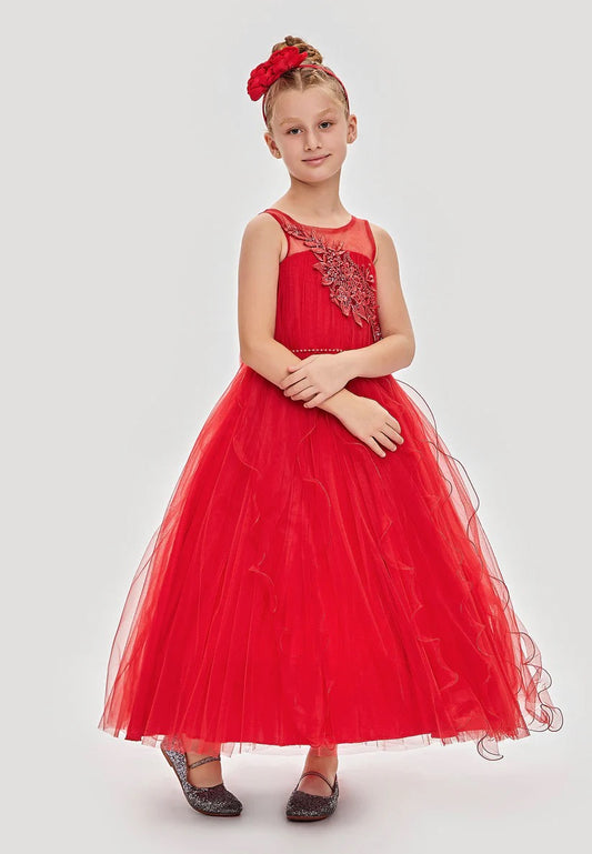 Girls Red Tulle Ball Gown & Headband