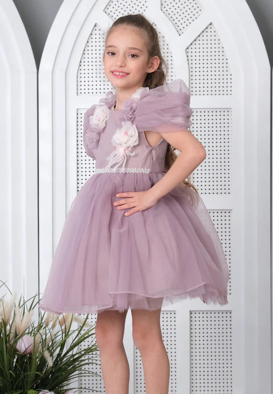 Girls Lavender Tulle Floral Dress
