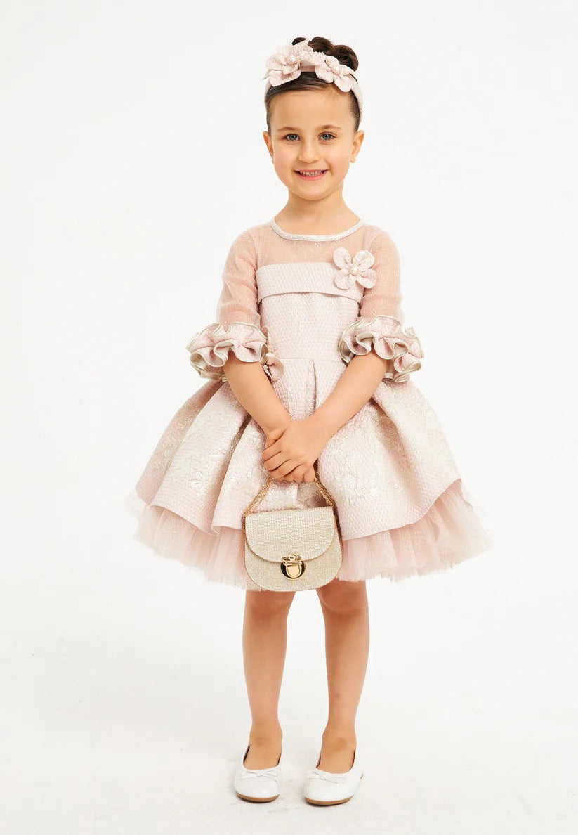 Pink Girls Dress with Floral Accents and Headband