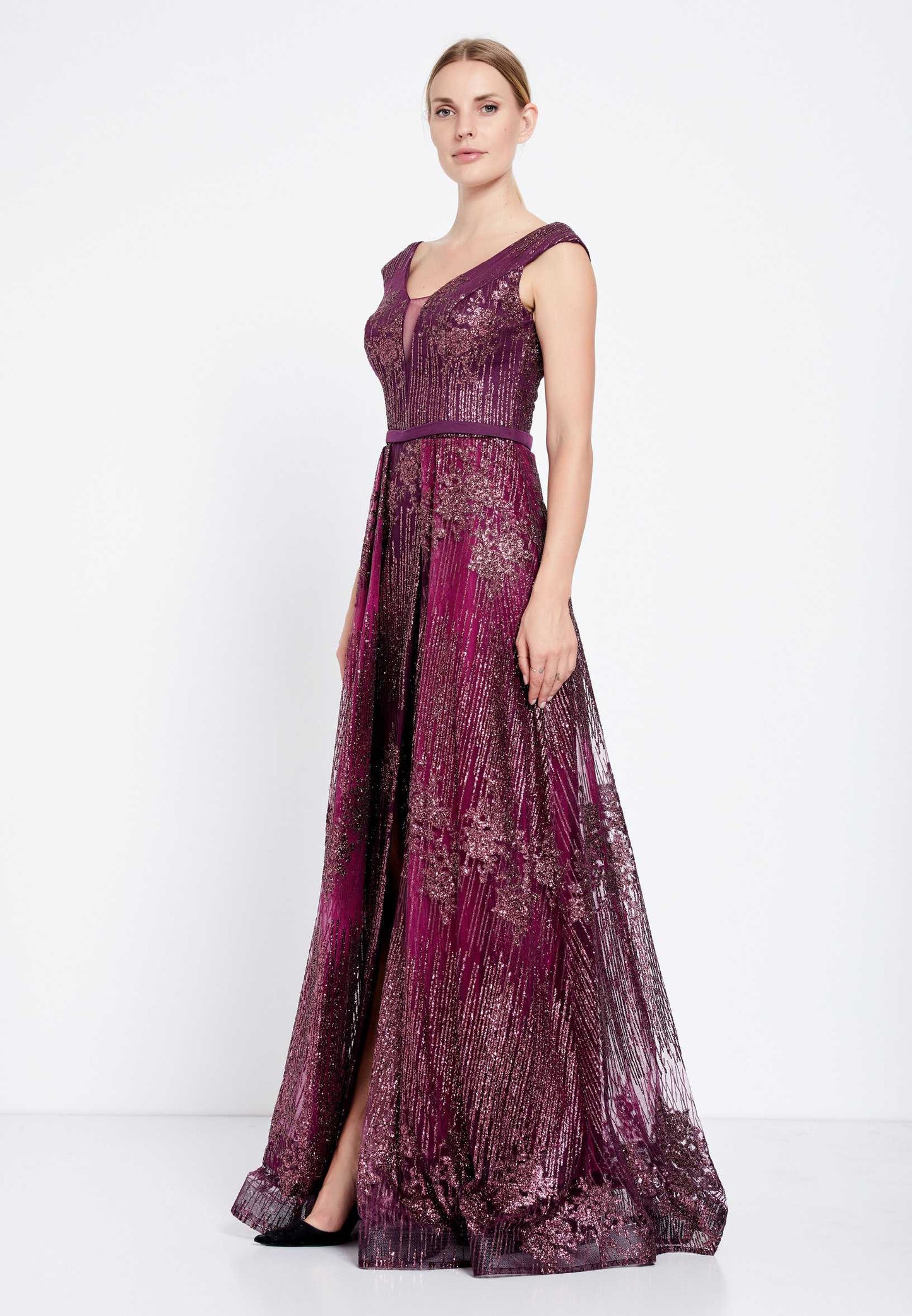 Wine Sparkle A Line Gown