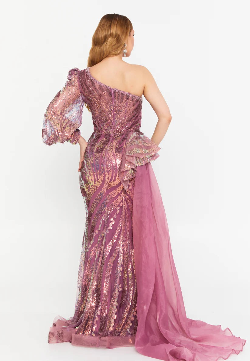 Rose Gold One Shoulder Evening Gown