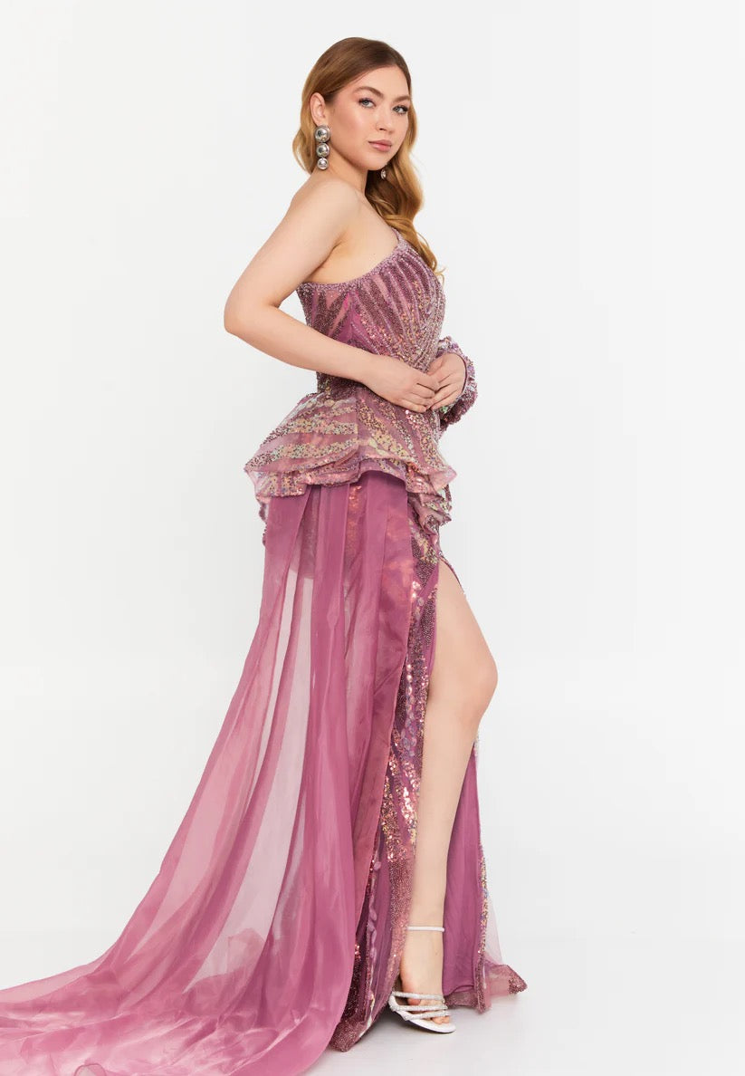 Rose Gold One Shoulder Evening Gown
