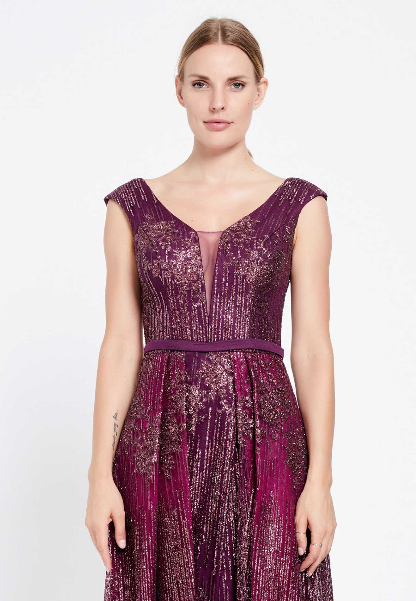 Wine Sparkle A Line Gown