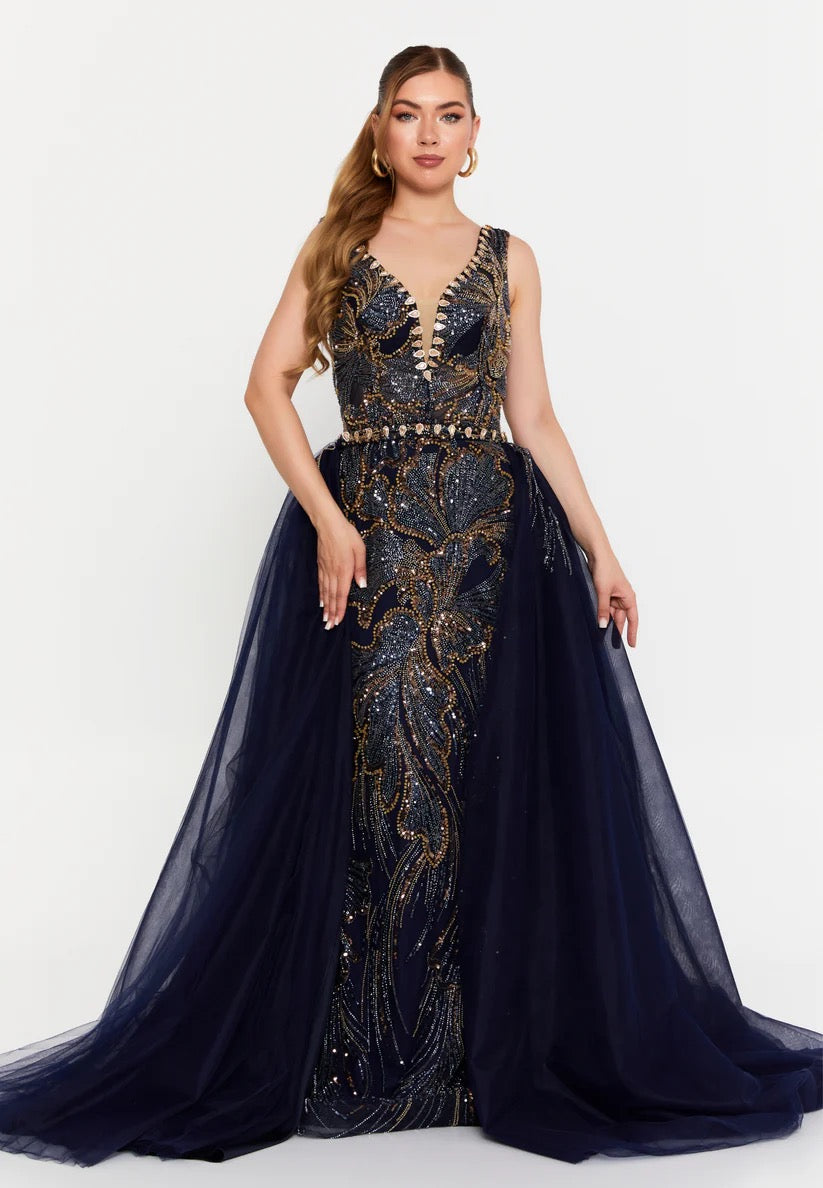 Navy Blue and Gold Gown