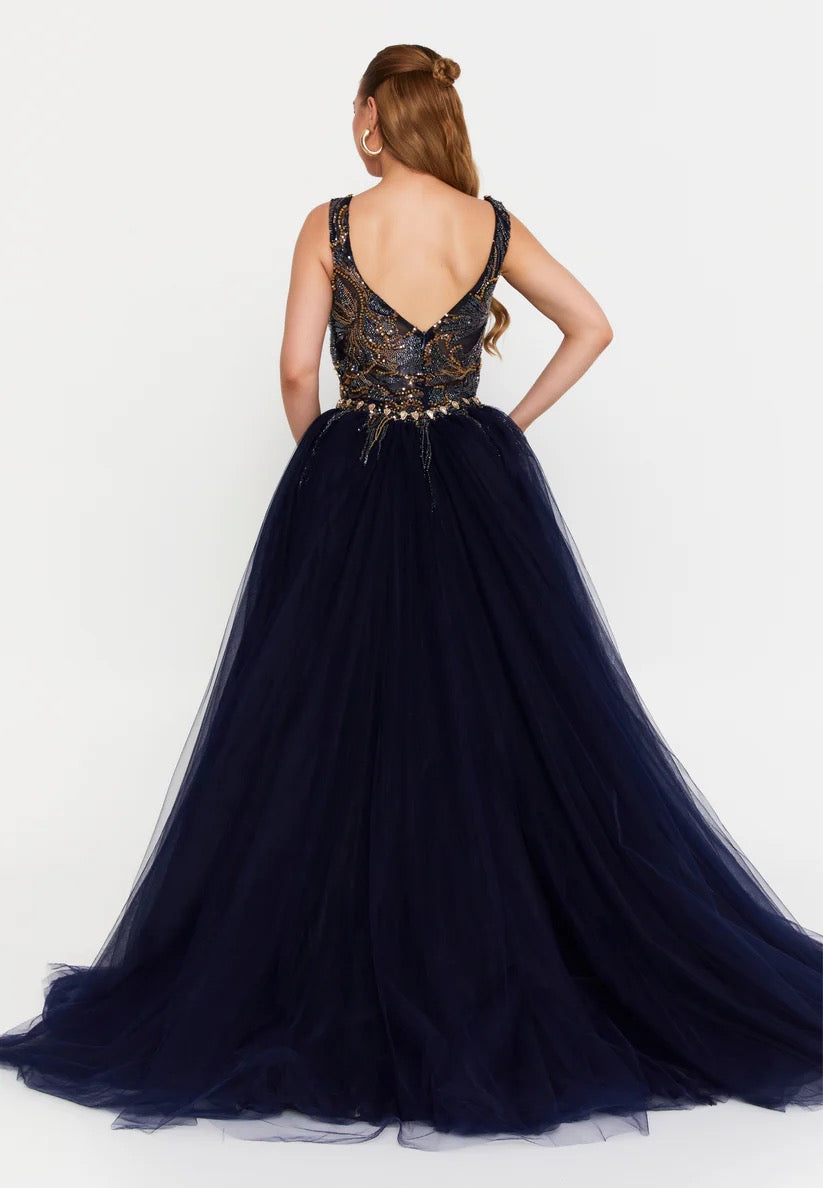 Navy Blue and Gold Gown
