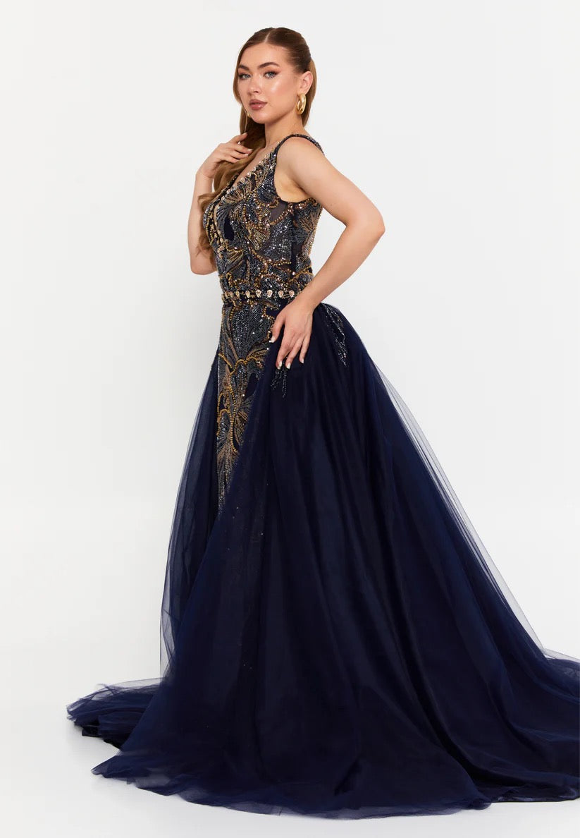 Navy Blue and Gold Gown