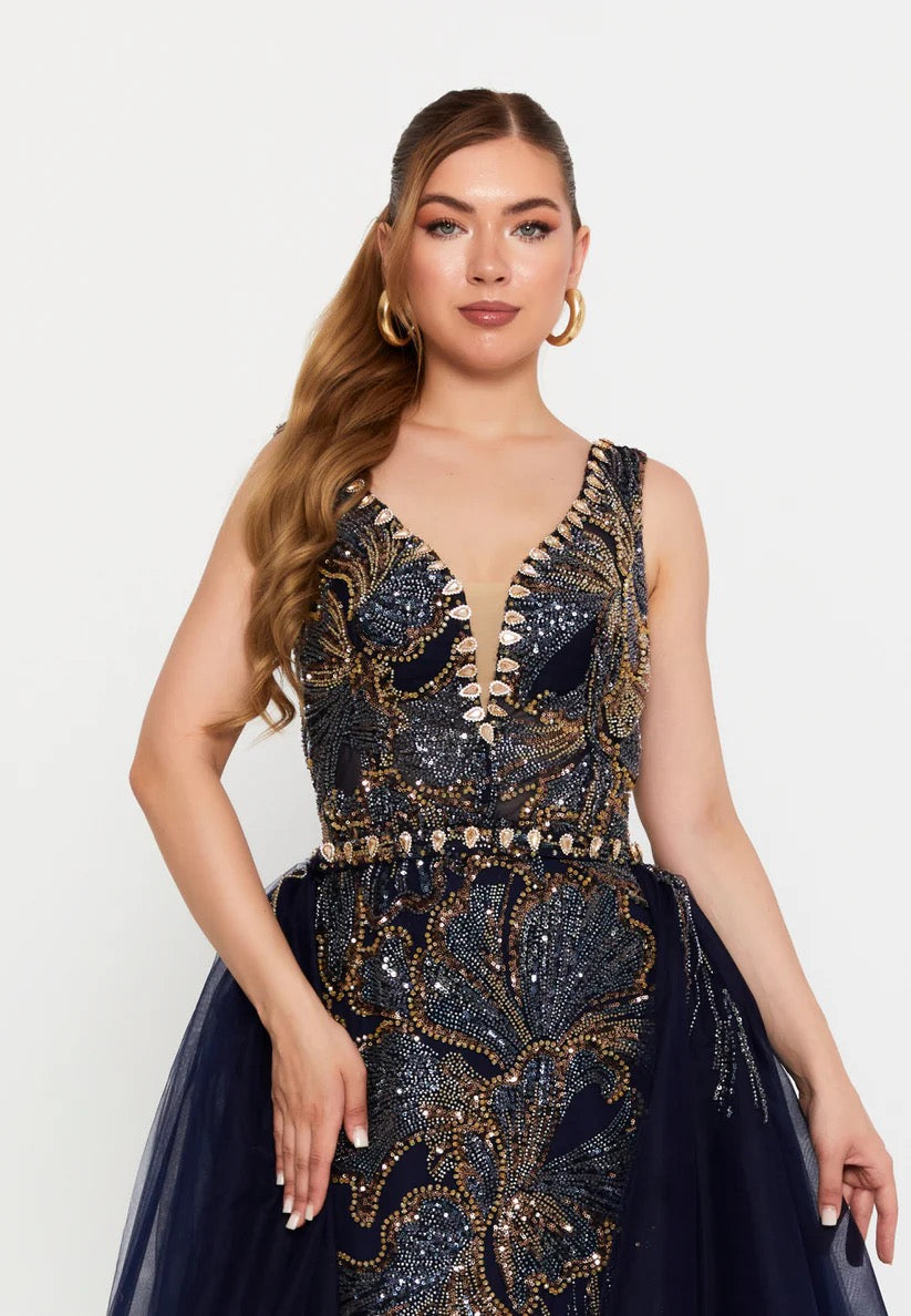 Navy Blue and Gold Gown