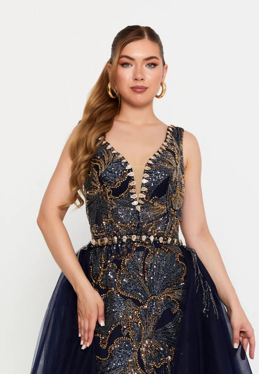Navy Blue and Gold Gown