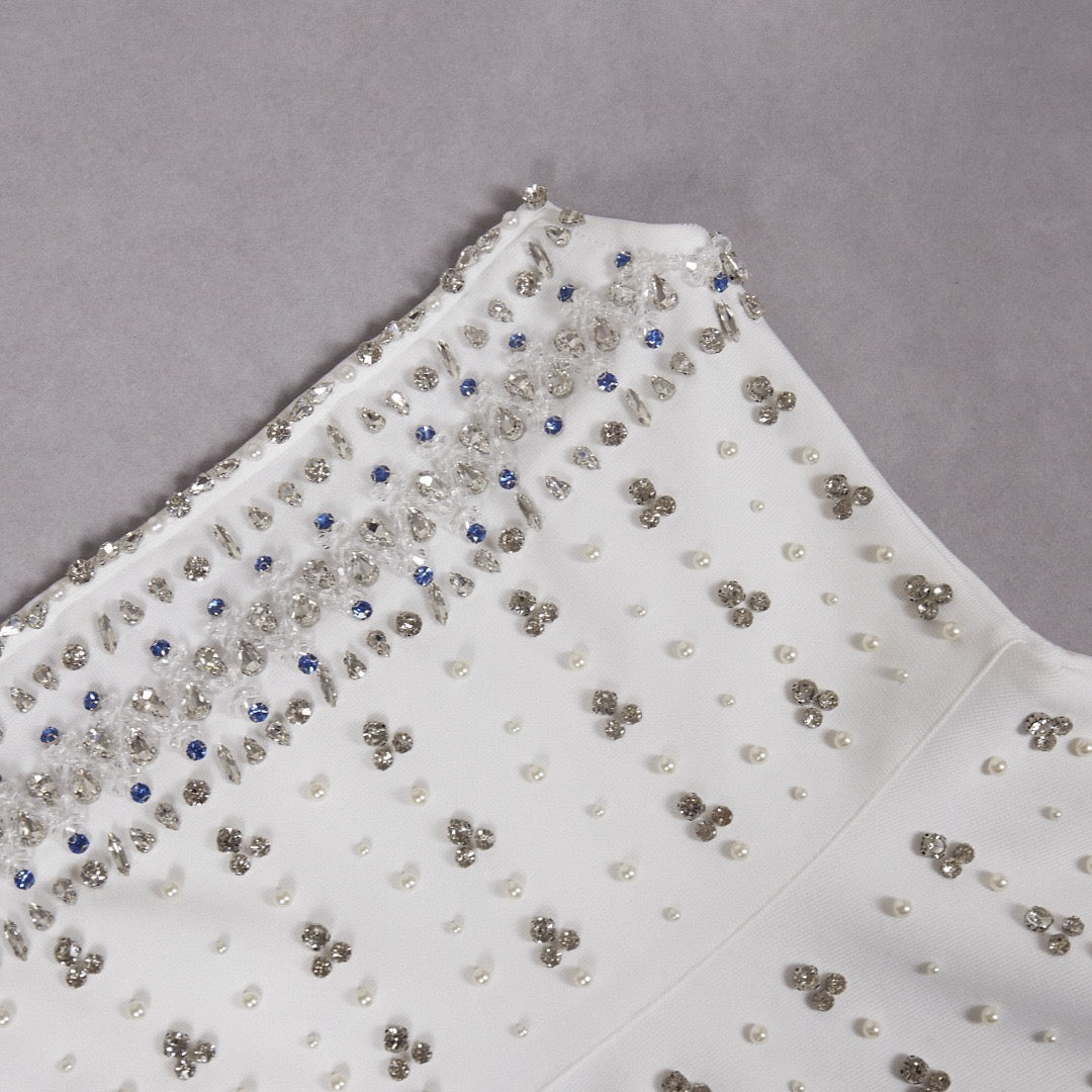 White Rhinestone Strapless Mini Dress