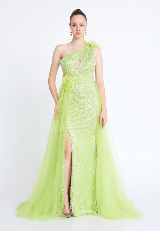 Lime Green Sparkle With One Shoulder Statement