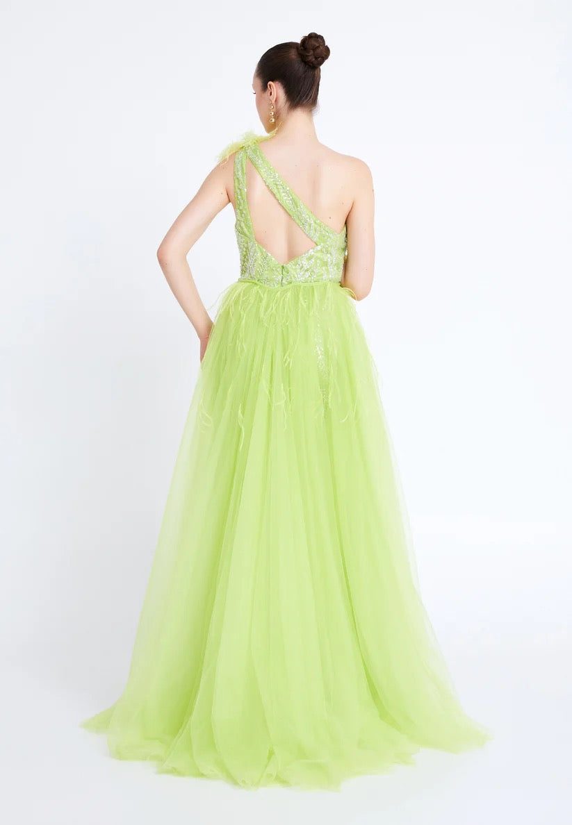 Lime Green Sparkle With One Shoulder Statement