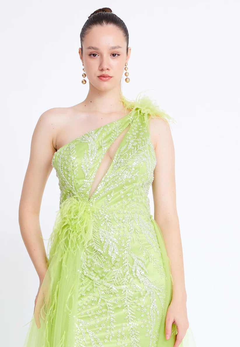 Lime Green Sparkle With One Shoulder Statement