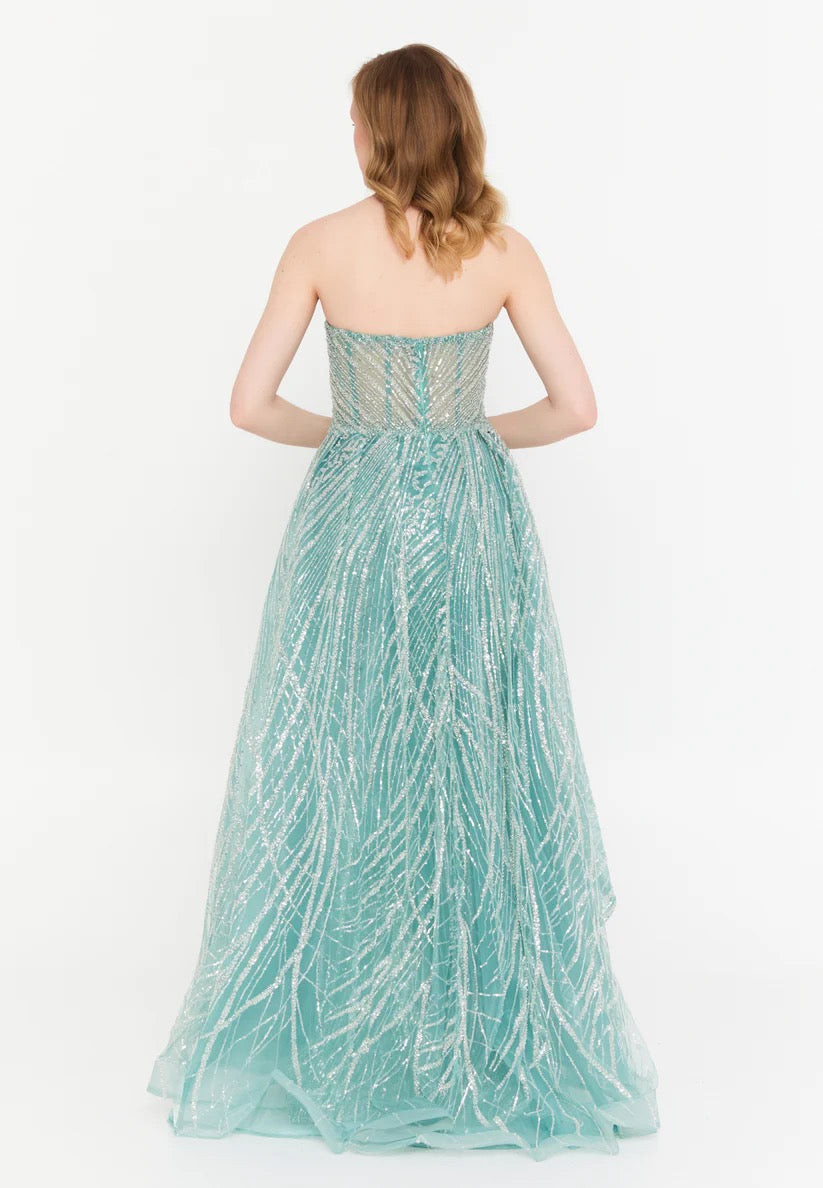 Mint Strapless Sequin Evening Dress