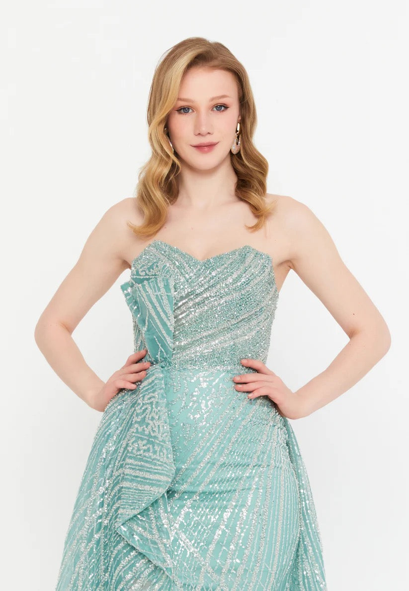 Mint Strapless Sequin Evening Dress