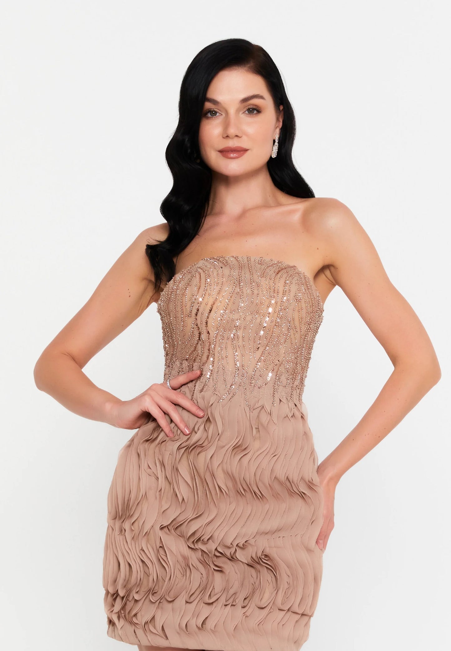 Champagne/Gold Strapless Mini Dress