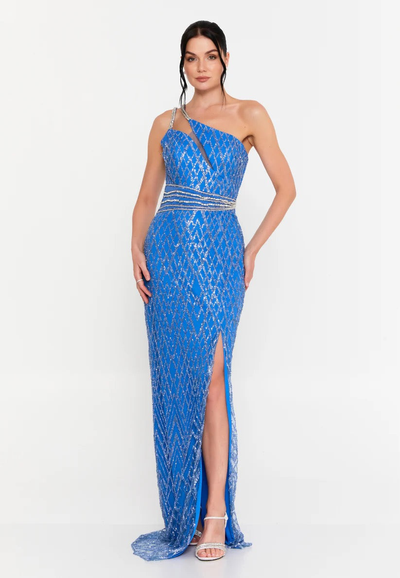 Royal Blue One Shoulder Sequin Gown