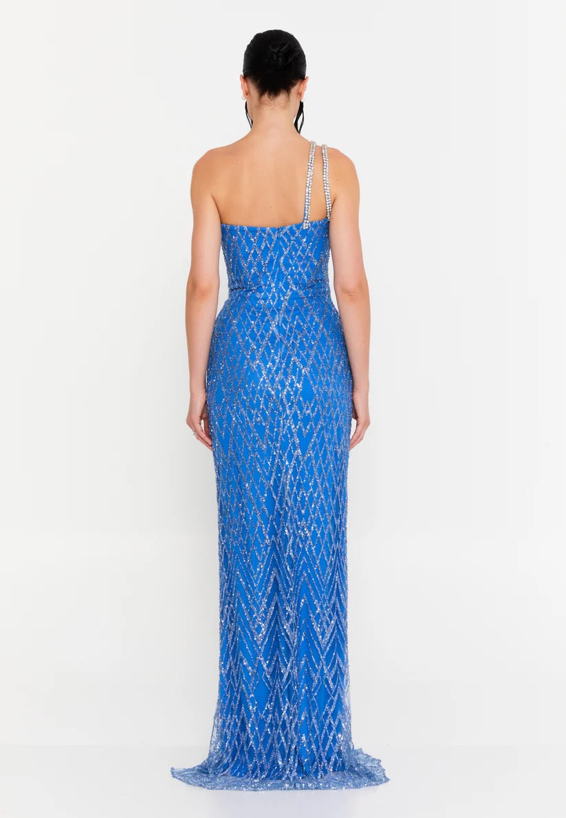 Royal Blue One Shoulder Sequin Gown
