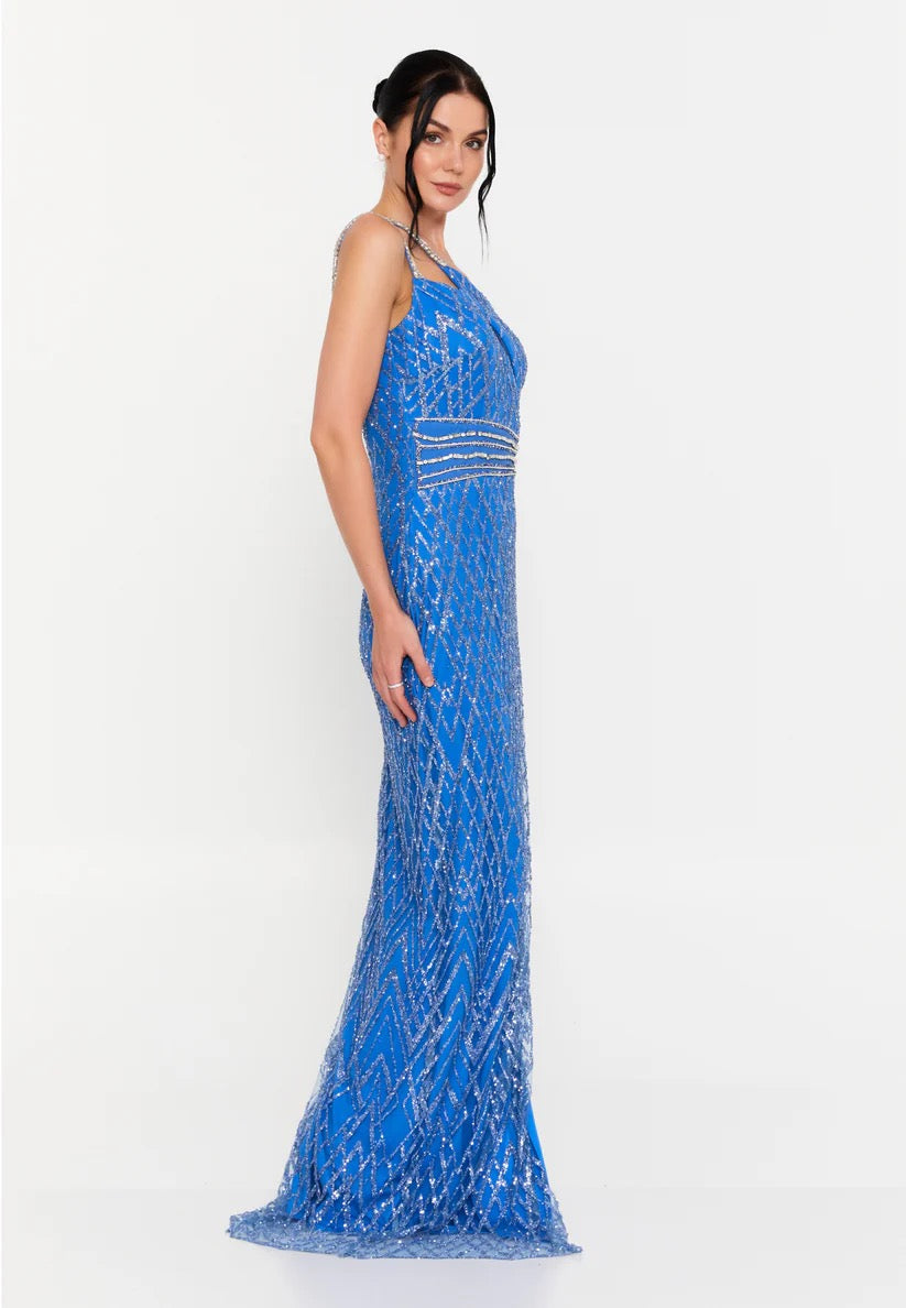 Royal Blue One Shoulder Sequin Gown