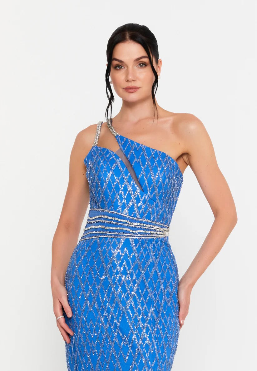 Royal Blue One Shoulder Sequin Gown