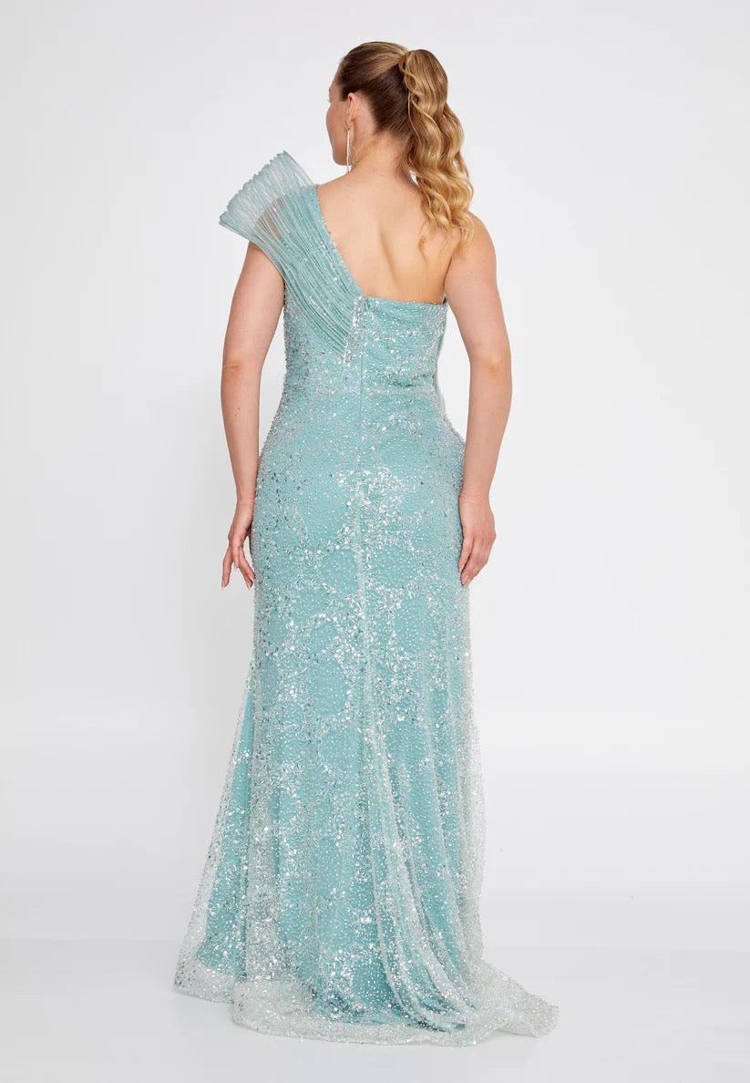 Mint One Shoulder Evening Dress