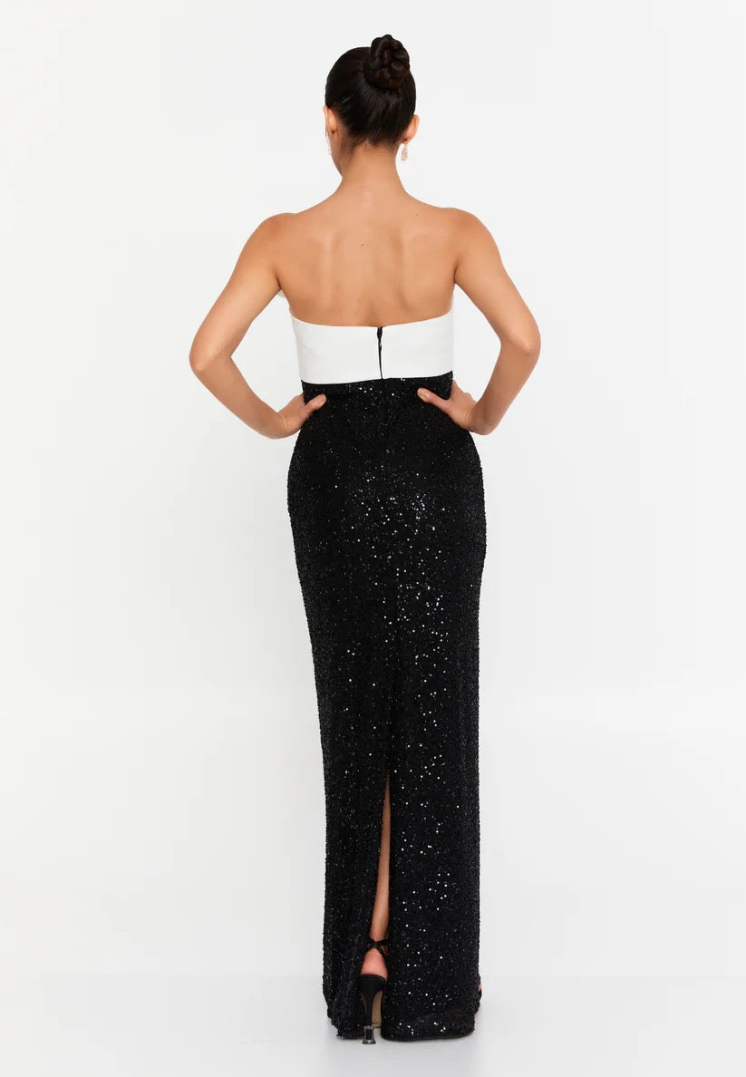 Black and White Elegant Strapless Bow Dress