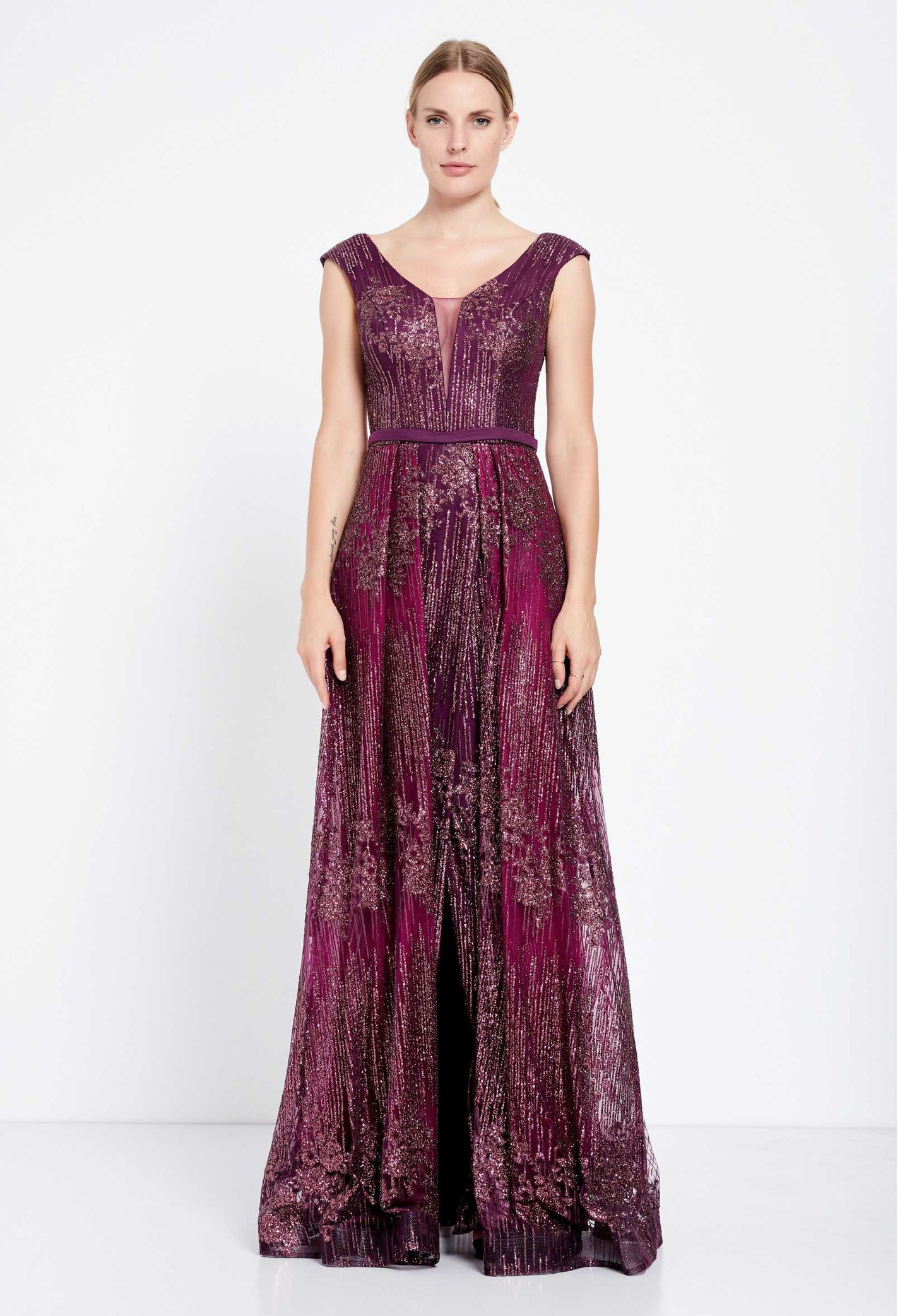 Wine Sparkle A Line Gown
